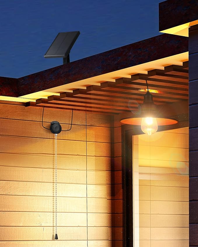 Solar Pendant Light Indoor Outdoor, Solar Shed Light IP65 Waterproof Metal Powered Hanging Chandelier, Gazebo Lights with Pull Cord for Garden, Chicken Coop, Gazebo, Barn