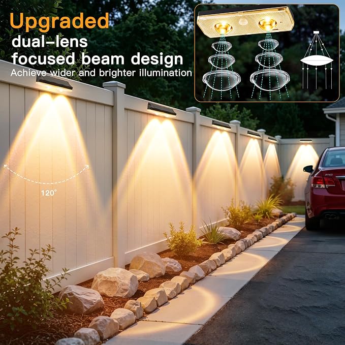 Solar Fence Lights Outdoor 4 Pack, 11 Colors & 13 Lighting Modes, IP65 Waterproof Dusk to Dawn LED Fence Lights Solar Powered for Outside Backyard Pool Wall Step Patio Deck Stair Railings