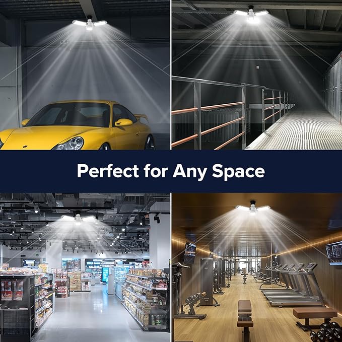 SANSI 3-Panel Deformable LED Garage Light, 300W Equivalent 30W, Garage Lights Ceiling Led,E26 Screw in Adjustable Shop Light with 5000K Daylight, for Garage Workshop Basement, ETL Certified