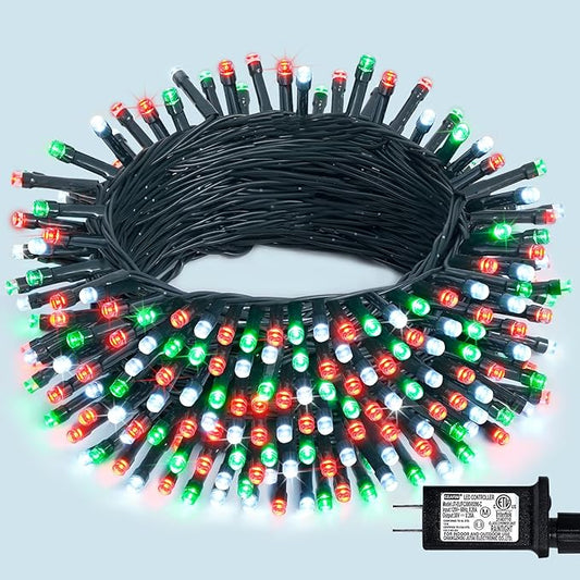 JMEXSUSS 200 LED Red White and Green Christmas Lights Outdoor, 66ft Connectable Twinkle String Lights Plug in, 8 Modes Waterproof Christmas Tree Lights for Outside Indoor Yard Xmas Decoration
