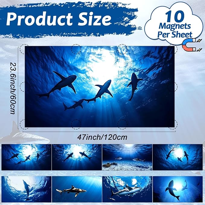 8 Pcs Fluorescent Light Covers with 80 Magnets Decorative for Classroom Ceiling Light 4 x 2 Feet Magnetic Light Covers Filter Easy Install for Office Hospitals & Home Drop Ceiling Supplies (Shark)