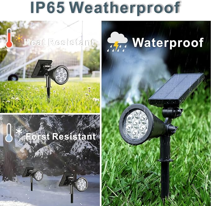 Solar Spotlights Outdoor, Bright 7-LED Landscape Spot Lights, Dusk-to-Dawn Waterproof Solar Powered Flag Pole Lights, Adjustable 2-in-1 Ground/Wall Mounted Lighting for Tree House Yard Garden (White)