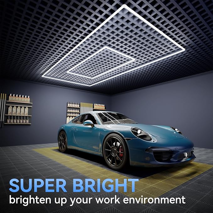 LZHOME LED Garage Lights Fixture: High Brightness 39000LM LED Garage Lighting Ceiling LED Light, Updated 44.8 inch Large Size Rectangle Light for Garage Shop Workshop Gym Car Detailing