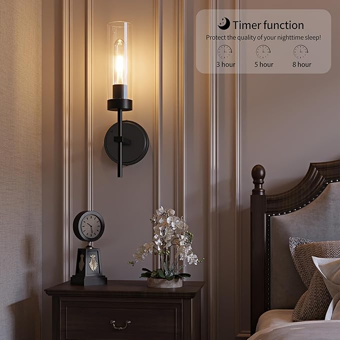 Black Battery Operated Wall Sconce, Wireless Wall Sconces with Remote Control, Rechargeable 3000K Dimmable Wall Light for Bedroom Living Room Bathroom Hallway Entryway Stairwell
