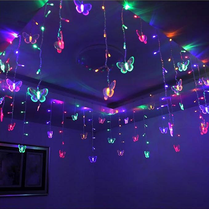 Butterfly Curtain Fairy String Lights, 120LED 8 Modes USB Powered Timer Firefly Twinkle Light with Romote, 14.7FT Copper Wire Hanging Decoration for Room, Wedding, Bedroom, Party, Christmas Decor