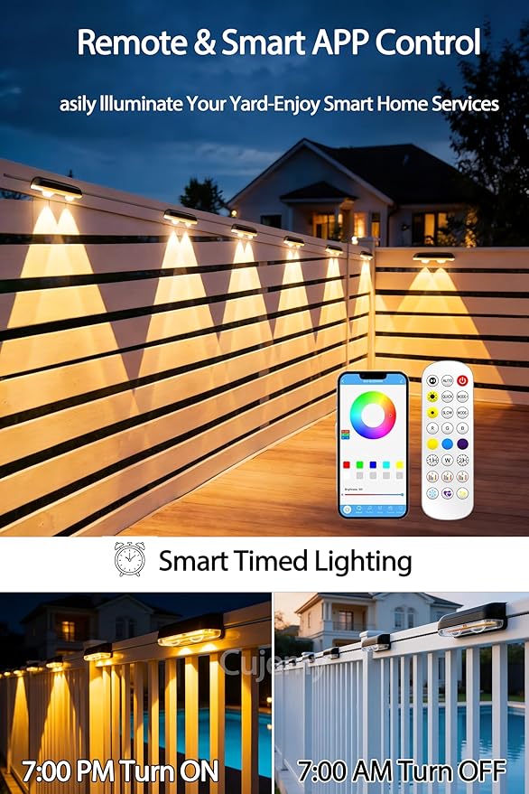 Outdoor Deck Lights 16 Pack, 100ft Smart RGB Outdoor Lights, APP, Remote Control, Waterproof LED String Light with Timer for Wall Fence Step Yard Stairs Pool Halloween Christmas Decor
