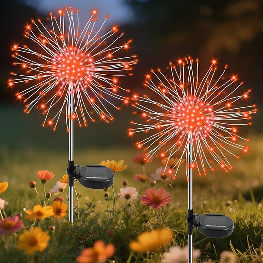 Garden Outdoor Lights, 2 Pack 120 LED Solar Garden Lights Fairy Lights Outdoor Waterproof Decorative Solar Firework Lights for Yard, Patio, Pathway, Flowerbed Party Wedding Decor, Orange