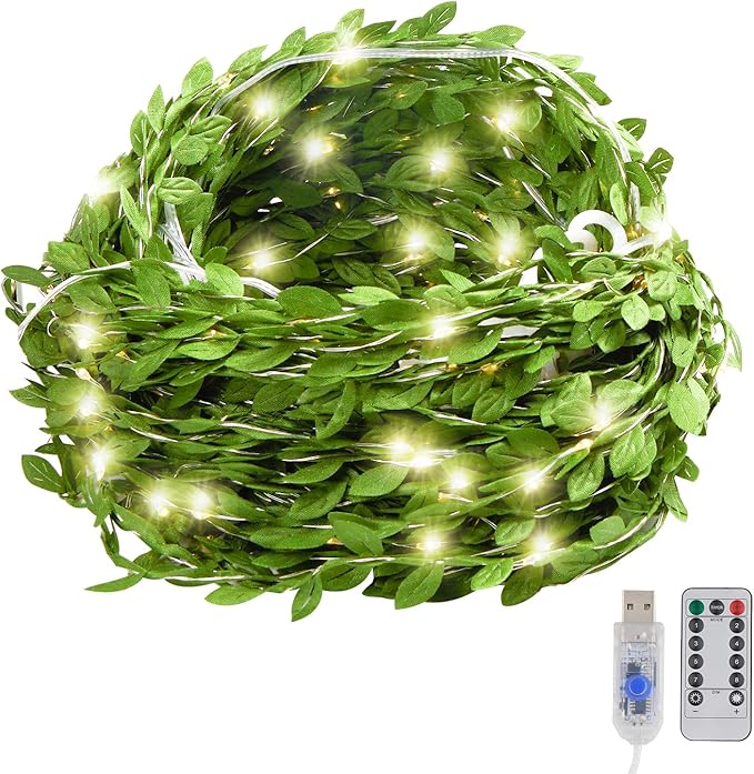 Vine with Fairy Lights USB Plug - 300 LED 9.8x9.8ft Hanging String Lights | Green Leaf, with Hook Remote, Greenery Garland Ivy Lights for Christmas Wedding Wall Ceiling Mantle Garden Decor DIY Crafts