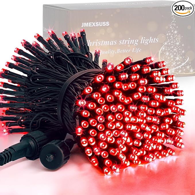 JMEXSUSS 200 LED Red String Lights Indoor Outdoor, 66ft Connectable LED Red Christmas Lights Plug in, 8 Modes Valentine Light for Tree Bedroom Garden Yard Porch Xmas Valentine's Day Decorations