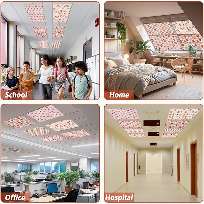 QOUBAI 6 Pcs Fluorescent Light Covers, 4x2 Feet Magnetic Light Cover Fluorescent Lights Shade Panel Positive Inspirational Ceiling Lights Filters for Office Classroom Home Drop Ceiling Boho