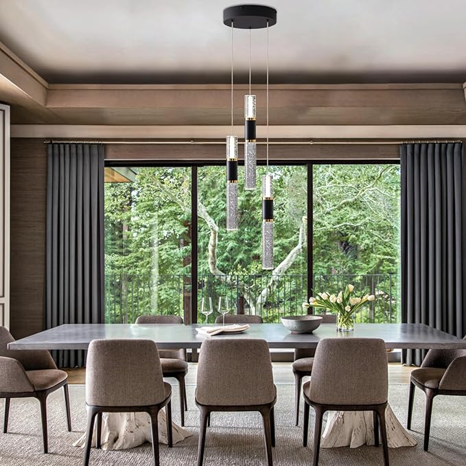3-Light Pendant Light Kitchen Island, Dimmable Modern Pendant Light Kitchen Island Light Fixture with Remote Controller Luxury Led Chandelier for Dinning Room 3000K-6500K