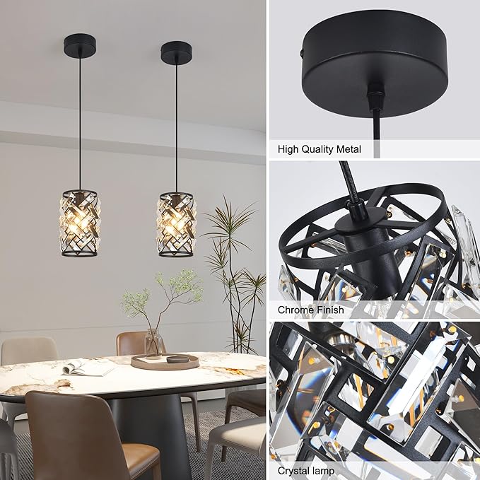 3 Pack Black Pendant Lights Kitchen Island, Kitchen Island Dining Room Light Pendant Lighting Fixtures High end Crystal Chandelier Over Island Table Modern Hanging Light for Bar Dining Room