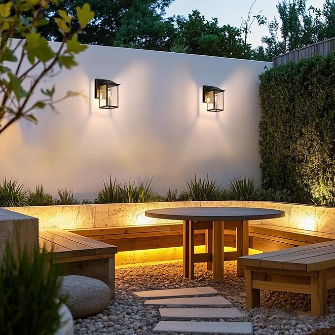 MATAMEYE Outdoor Wall Lantern, Exterior Waterproof Wall Sconce Lighting Fixture, Black Front Door Light with Glass, Anti-Rust Porch Lamp