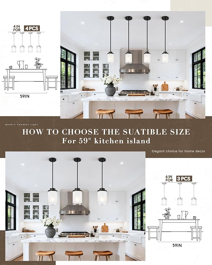 TENGXIN Modern Pendant Light, 6-in Matte Black Pendant Lights Kitchen Island,Farmhouse Pendant Lighting for Dining Room Bedroom Bar Office 2Pack,TXPLBK01-2PK-L