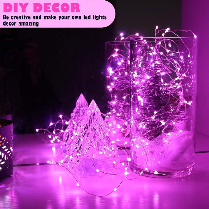 6 Pack Fairy Lights Battery Operated No Remote LED Starry String Lights 30 Micro Starry LEDs on 10ft Copper Wire Light for DIY Wedding Centerpiece Table Decorations (Pink)