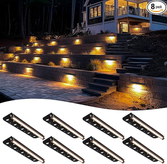 Kaqur 8 Pack 12 Inch Retaining Wall Lights, LED Hardscape Lighting 12V AC/DC Low Voltage IP65 Waterproof, 2700K Soft White Outdoor Landscape Lights for Patio Wall Stairs, ETL Listed