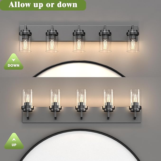 Espird Modern 5-Light Black Bathroom Vanity Light with Clear Glass Shade, 37.4 x 4.7 x 6 inches