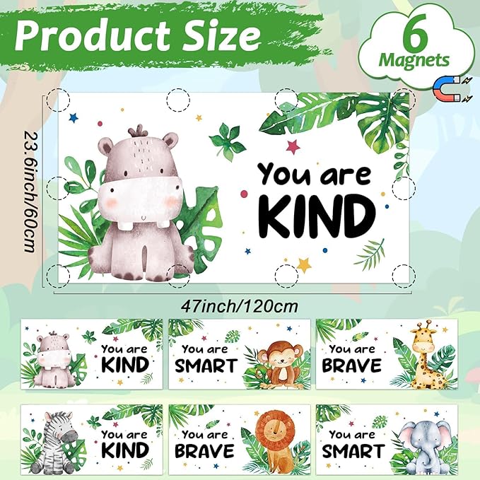 6 Pcs Fluorescent Light Covers with 60 Magnets Decorative for Classroom Ceiling Lights 4 x 2 Feet Magnetic Light Cover Filter Easy Install for Office Hospital Home Ceiling Supplies (Jungle Animals)