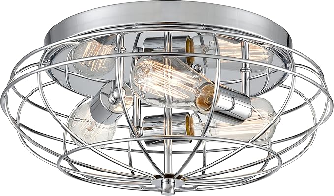Innovations Lighting 510-3C-PC Providence 3-Light Dimmable Flush Mount Ceiling Light Fixture with Metal Guard Cage for Hallway, Kitchen, Bedroom, Bathroom, Closet, or Office - 15'' - Polished Chrome