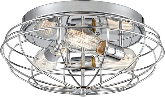 Innovations Lighting 510-3C-PC Providence 3-Light Dimmable Flush Mount Ceiling Light Fixture with Metal Guard Cage for Hallway, Kitchen, Bedroom, Bathroom, Closet, or Office - 15'' - Polished Chrome