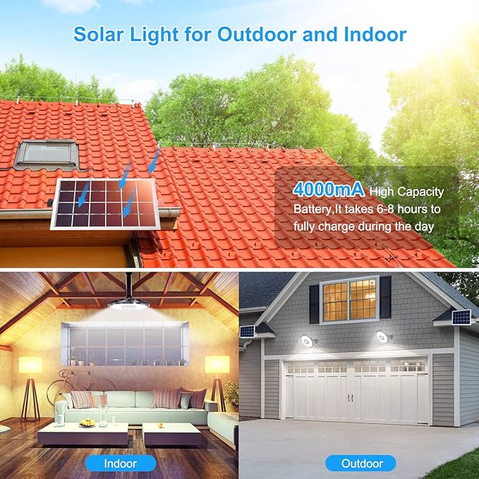 INDARUN Indoor Outdoor Solar Shed Lights, Solar Motion Lights Outdoor Waterproof, with 5 Modes & Remote Control, Up to 3000LM, Pendant Lights for Porch Gazebo, Garage, Barn Light for Chicken Coop