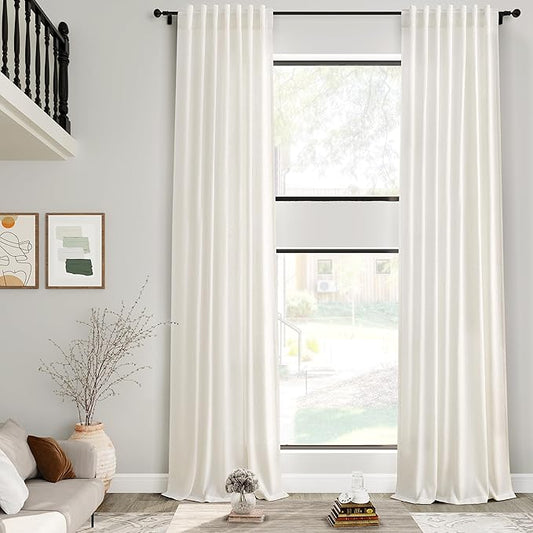Extra Long Cream Linen Curtains 240 Inch Length 2 Panels for Living Room Back Tab Neutral Drapes Light Filtering Semi Sheer Curtain for Floor to Ceiling Large Window Farmhouse Coastal Decor 52x240