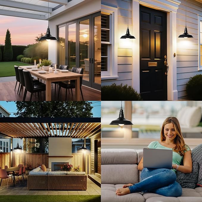 1 Pack Black Battery Operated Hanging Outdoor Chandelier, Rechargeable Portable Wireless Pendant Lights with Remote, Battery Powered Hanging Lamp Lantern for Indoor Outdoor Porch Patio Gazebo