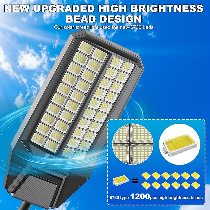 Solar Street Lights Outdoor Waterproof Dusk to Down Heavy Duty 10000W Commercial Large Solar Lights Outdoor Motion Sensor with Remote Control LED Parking Lot Flood Lights for Yard Garden Walkway