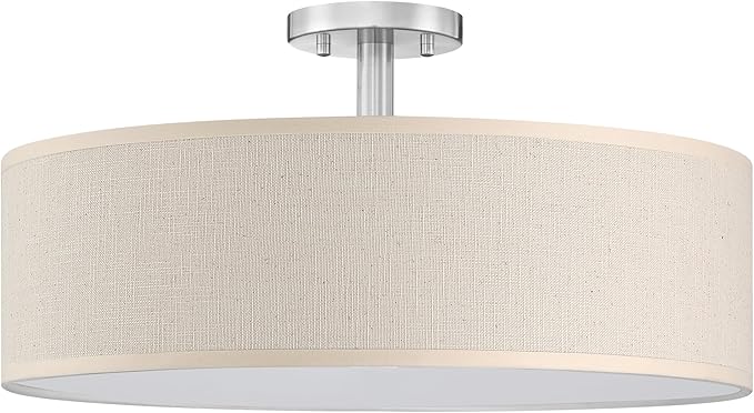4 Light 18 Inch Semi Flush Mount Close to Ceiling Light Fixture,Off White Fabric Shade Brushed Nickel Finish for Bedroom,Living Room,Dining Room Hallway