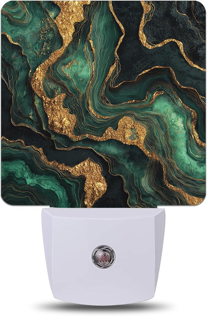 Green Black Marble Night Light, Plug-into Wall Nightlight with Dusk to Dawn Sensor, Energy Efficient Lamp for Bedroom/Bathroom/Kitchen/Hallway/Stairs