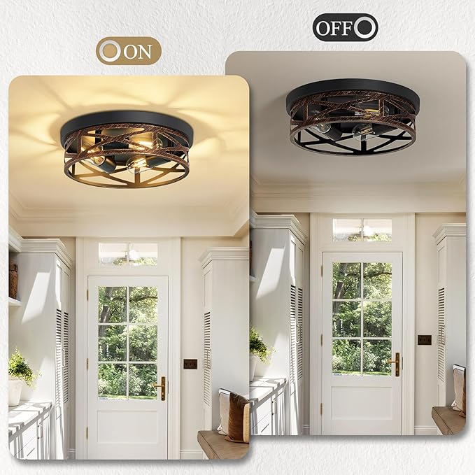 Flush Mount Ceiling Light Fixture,Vintage Metal Black Hallway Light Fixtures Ceiling,Light Fixtures Ceiling Mount for Farmhouse,Kitchen,Hall,Brown(2 Pack (Retro Metal Black, 13 inch)