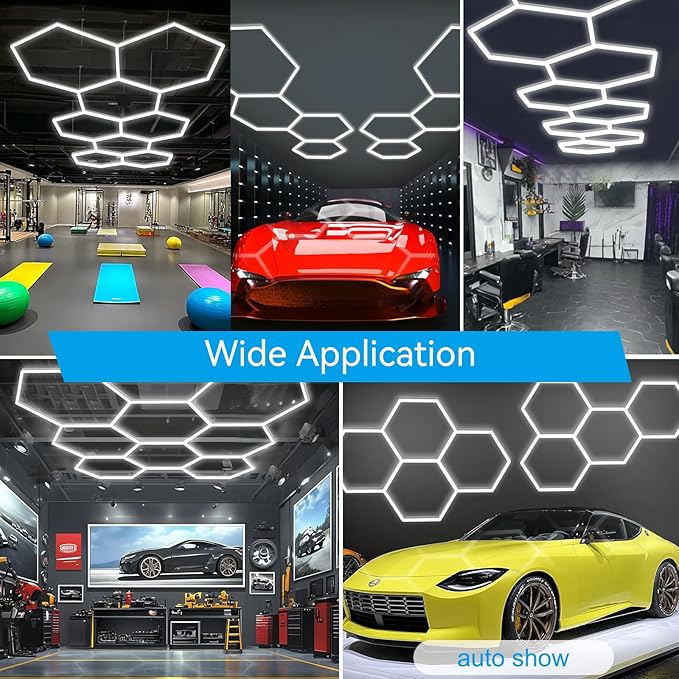 LZHOME Hexagon LED Garage Light: Super Bright 64500LM Honeycomb Garage Light, 14 Hex DIY Hexagon Led Lights for Gym Basement Hair Salon