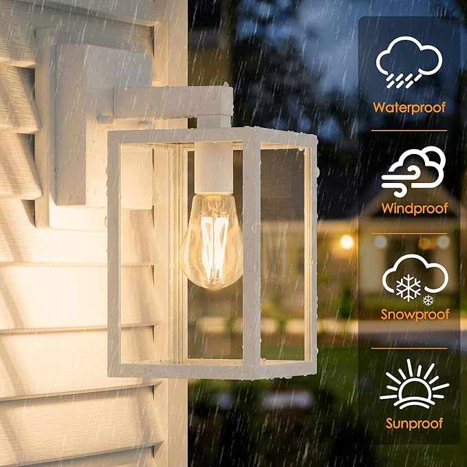 MATAMEYE Outdoor Wall Lantern, Waterproof Exterior Wall Sconce Light Fixture, White Front Door Lamp, Anti-Rust E26 Socket Porch Lighting
