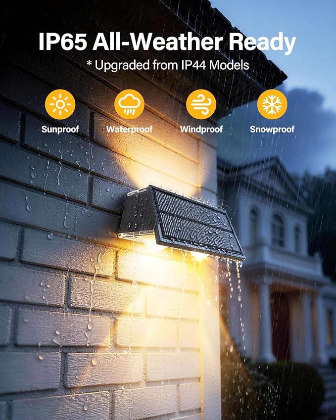 Solar Fence Lights Outdoor, 100LM Fence Lights Solar Powered, 9 Color Modes, Up and Down LED Focused Beam, 12H Dusk to Dawn Glow for Pool/Patio/Wall/Backyard - 2 Pack, Matte Black
