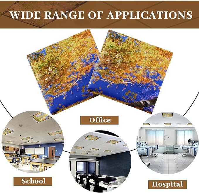 Patelai 8 Pack Fluorescent Light Covers for Classroom Ceiling 4 x 2 Feet Magnetic Light Covers Filter for Office School Drop Ceiling Supplies(Fall Trees Style)