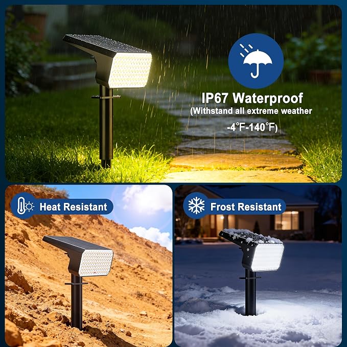 LANSOW Solar Spot Lights Outdoor Waterproof IP67, (2 Pack/90 LED/4 Modes) Solar Landscape Spotlights, 2-in-1 Solar Powered Flood Lights for Yard Garden Pathway Outside Tree, Auto ON/Off(Warm White)