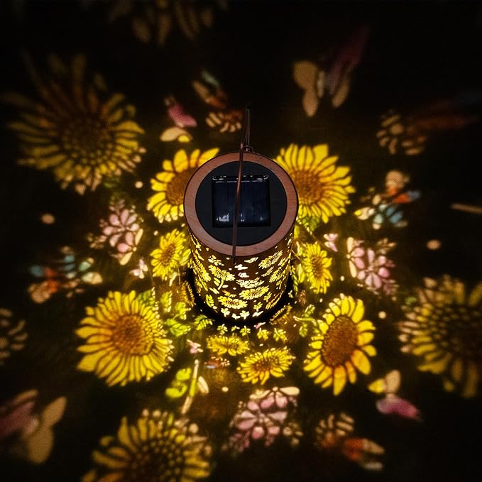 Colorful Sunflower Solar Lanterns Outdoor Waterproof, Sunflower Gifts for Women Mom Grandma, Metal Solar Hanging Decorative Lanterns for Yard Patio Porch Balcony Garden Decor
