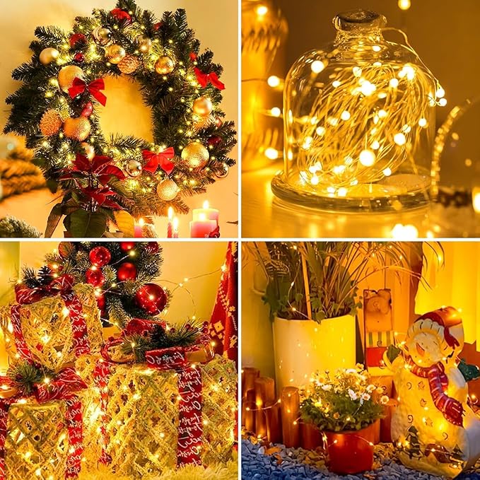 8 Pack LED Fairy Lights Battery Operated 20FT 60 LEDs Silver Wire String Lights Twinkle Lights Starry Fairy Lights for Bedroom Christmas Wedding Party Indoor Outdoor Decor, Warm White + Cool White