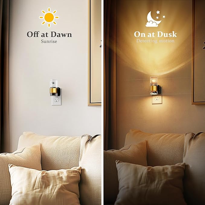 JandCase Night Lights Plug into Wall,2 Pack Rose Carved Night Light for Girls, 3000K+RGB 10-Color LED Nightlight with Dusk to Dawn Sensor, 10/50/100LM Adjustable Brightness for Birthday Home Decor