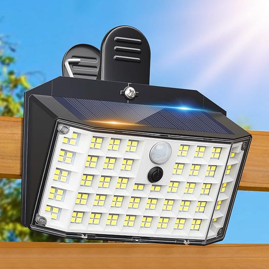 Clip on Solar Lights Outdoor, 176 LEDs 600 LM Solar Motion Sensor Lights Outdoor, IP65 Waterproof 3-Mode Clamp Light for Fence Patio Backyard Deck Garden (1 Pack)