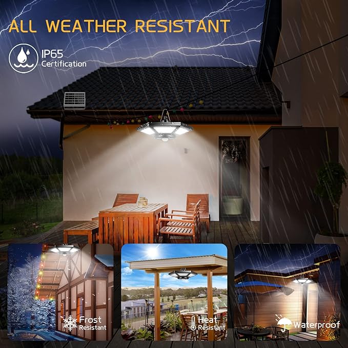 Deogos Solar Shed Light, Solar Pendant Light Indoor Outdoor,180 LED 1000LM Solar Indoor Lights Motion Sensor with Remote Control for Shed Barn Gazebo Garage Home