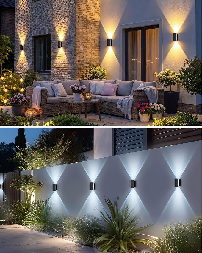 vighep Solar Fence Lights Outdoor 2 Pack, 5CCT(3000K-6000K) Up and Down Solar Wall Lights, IP65 Waterproof Dusk to Dawn Fence Lights Solar Powered for Patio, Porch, Backyard, Garage, Wall Decor