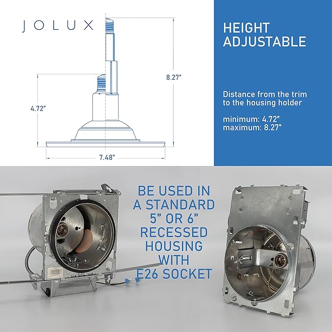 Jolux 5/6" Adjustable Height LED Retrofit Recessed Lighting 4 Pack,Dimmable Can Light,800 lumens 4000K Cool White,12W=60W,ETL Damp Rated,Easy Screw-in Install,Flat Trim,