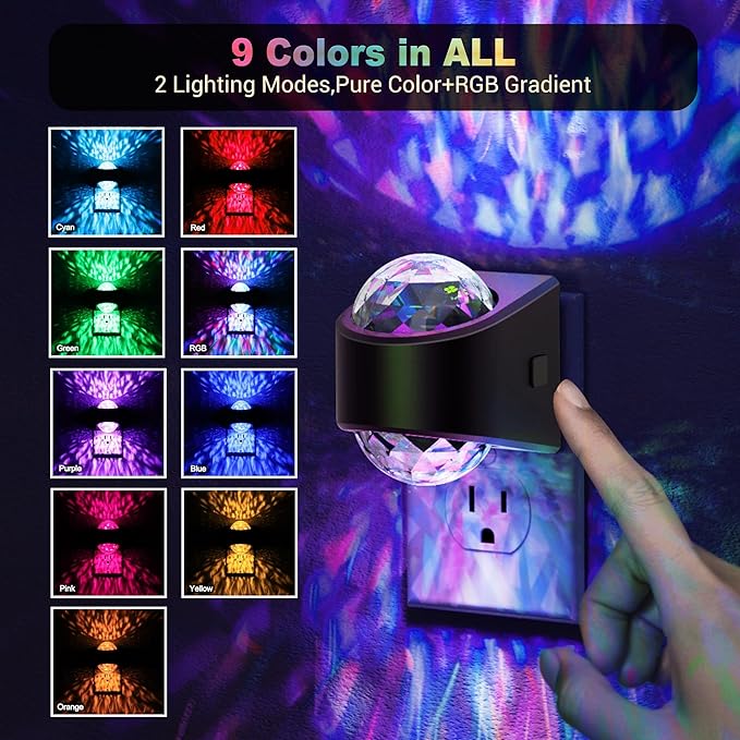 JandCase Night Lights Plug into Wall, Star Projector RGB Night Light with 9 Color Change, Automatic Galaxy Nightlight Plug in with Light Sensor for Bathroom Hallway Room Decor