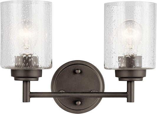 KICHLER Winslow 12.75" 2 Light Vanity Light with Clear Seeded Glass in Olde Bronze®