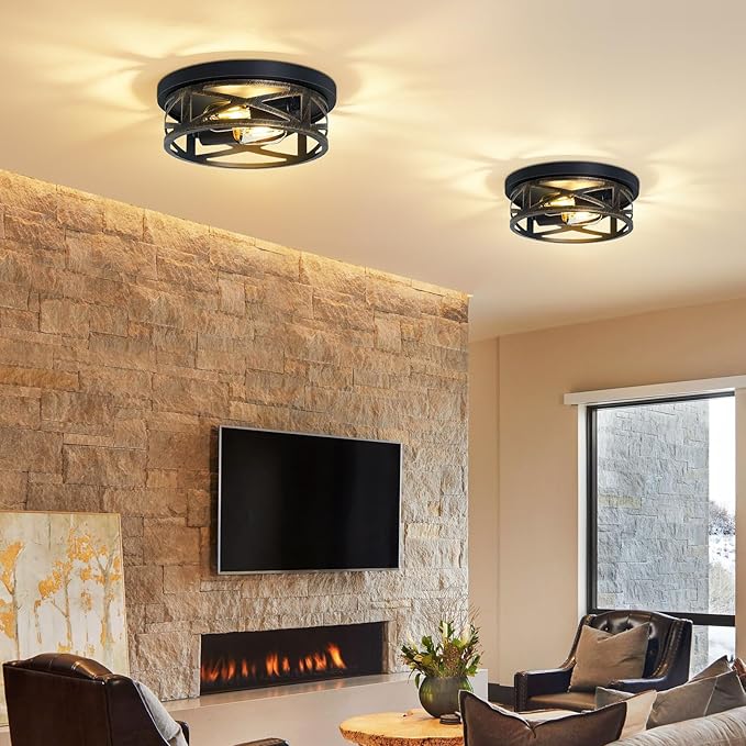 ZHU YAN Farmhouse Light Fixtures,2 Pack Flush Mount Ceiling Light,Light Fixtures Ceiling Mount for Hallway Kitchen Entryway Bedroom E26 Base