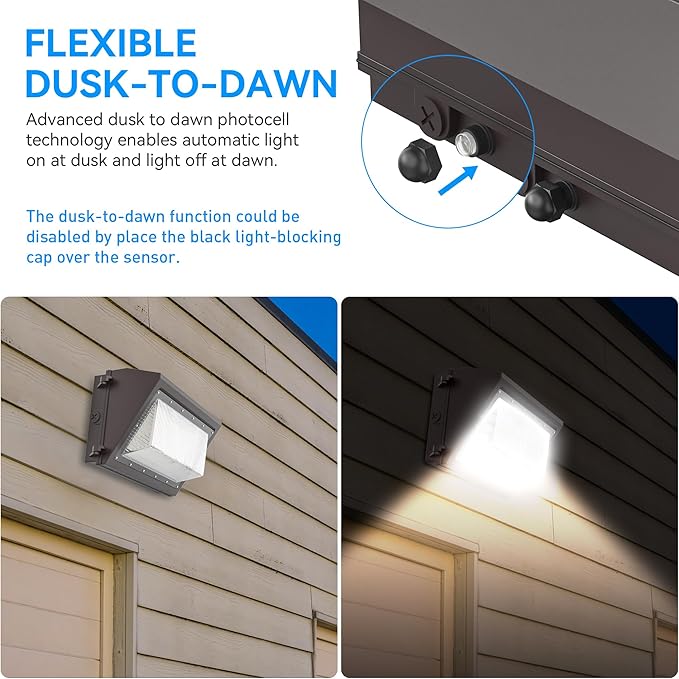 120W LED Wall Pack Light with Dusk-to-Dawn Sensor, 16800LM 5000K LED Security Flood Lighting, 120V Outdoor LED Wall Lights for Parking Lots|Warehouses|Factories|Yard, 2 Pack