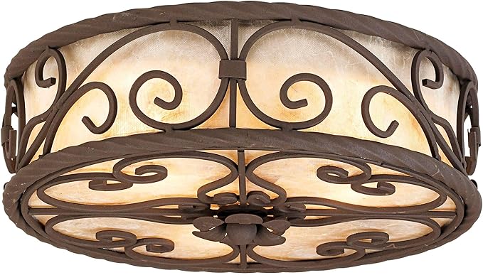 John Timberland Natural Mica Collection Farmhouse Rustic Ceiling Light Flush Mount Fixture 12" Wide Dark Walnut Drum Shade for Bedroom Hallway Living Room Dining Room Bathroom Kitchen
