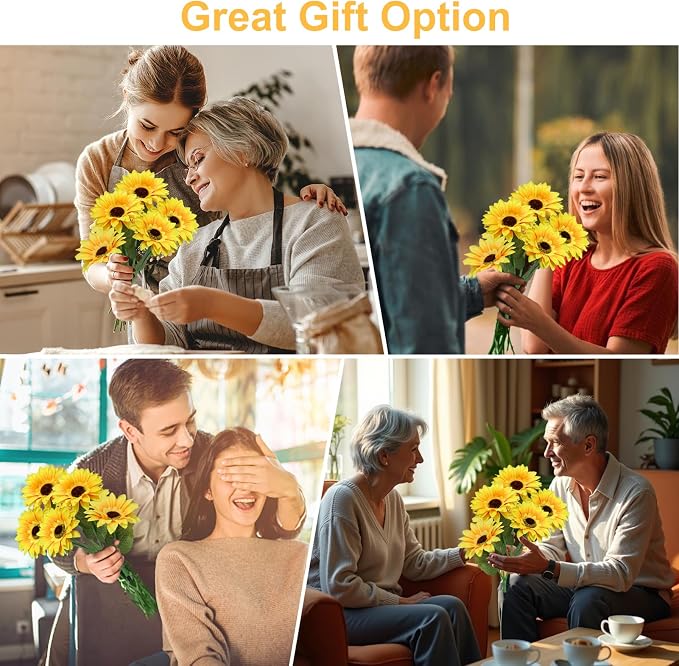4Pack Sunflower Solar Lights Outdoor Waterproof Stake Light for Pathway | 12 Bigger Sunflower,Auto ON/Off,Garden Decorative Lights for Lawn Landscape Birthday Gifts for Mom Women