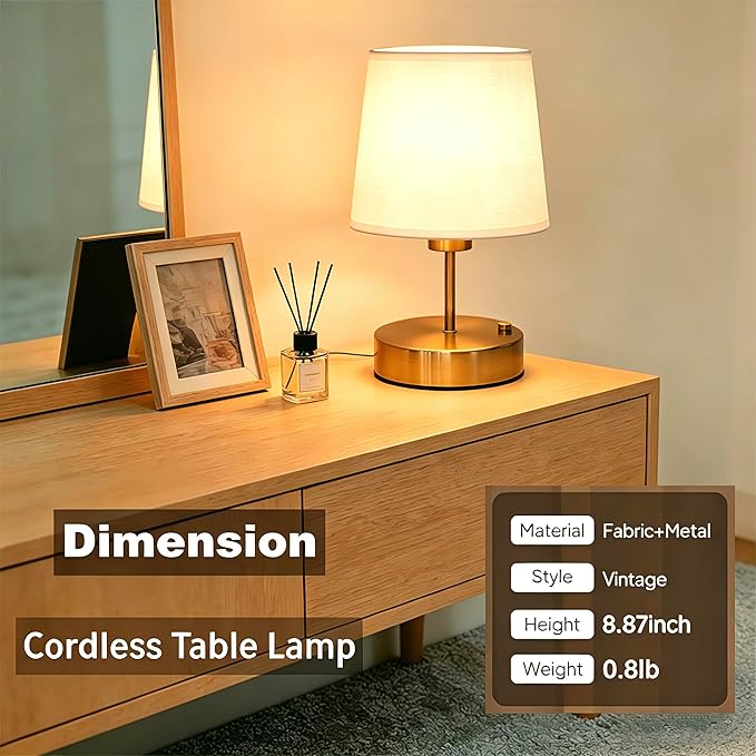 Mini Gold Portable Cordless Table Lamp, Rechargeable Bedside Lamp, Stepless Dimming Touch Control Nightstand Lamp, 2700K Warm Light, Vintage Desk Lamp for Living Room, Dining Table Decor (Mini)